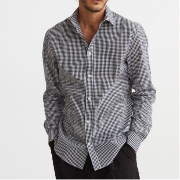 Slim Fit Blue & White Checkered Shirt NWT - Picture 1 of 5